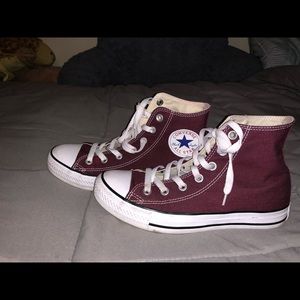 Maroon high top converses